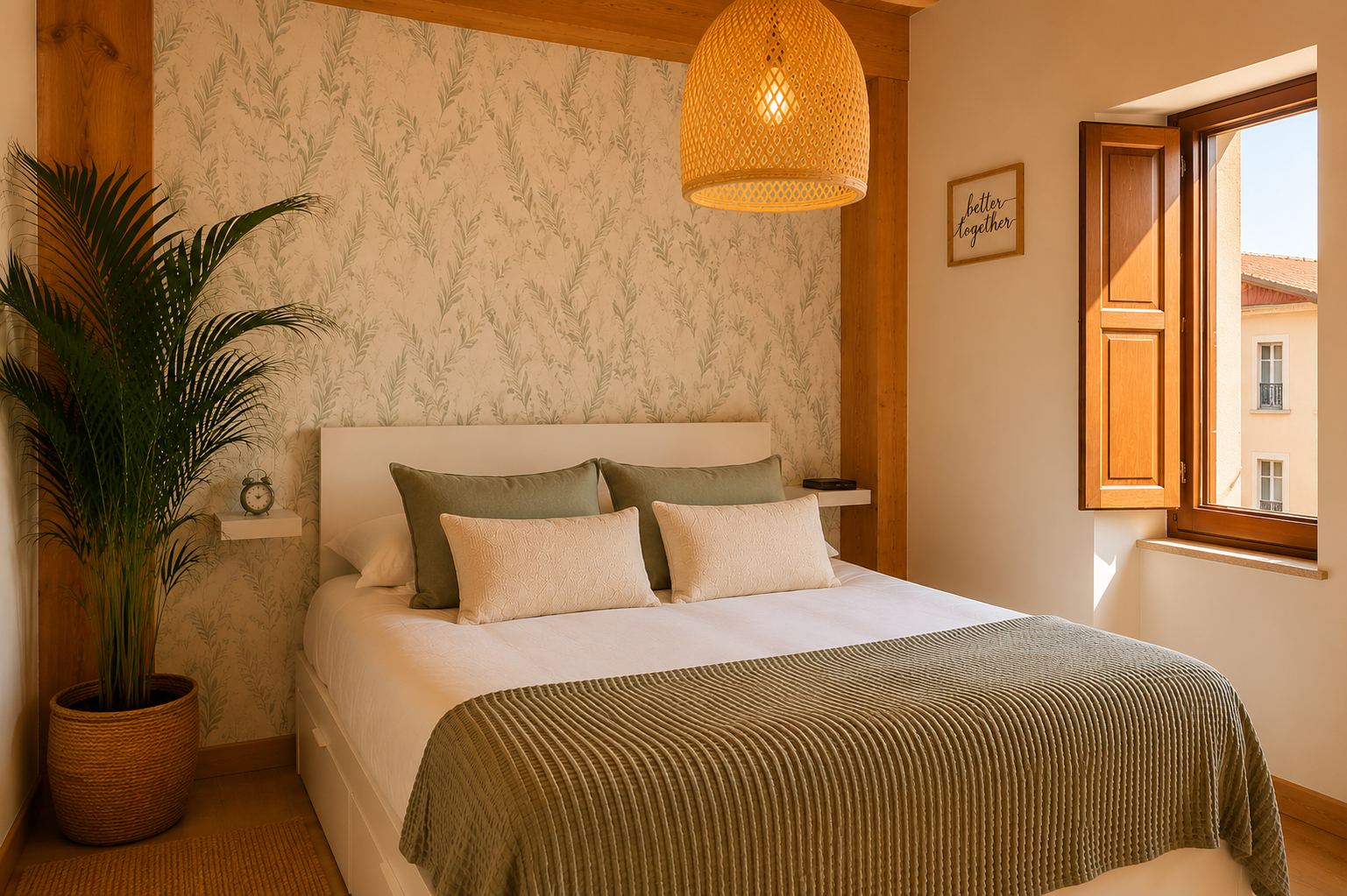 Habitación principal con cama de matrimonio y luz natural
